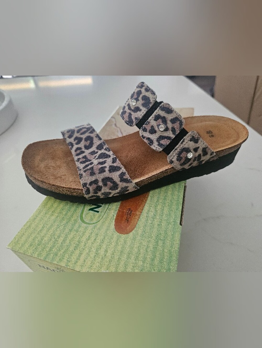 Naot Leopard Print Three-Strap Slide Sandals - Beige & Black
